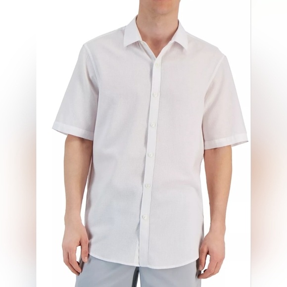 Alfani Mens Slub Pique Textured Short Sleeve Button Down Shirt White 2X - Picture 1 of 5